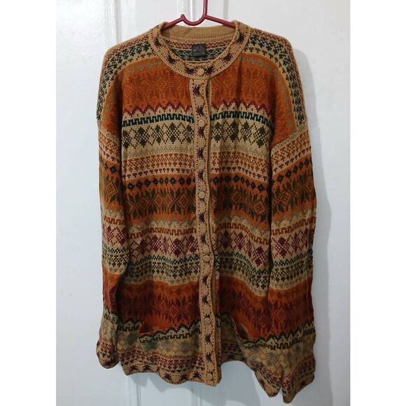 Kessler womensXXL large PERUVIAN ALPACA wool cottagecore sweater button rust tan - Picture 1 of 8